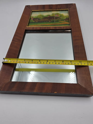 Antique 19th C American Empire Reverse Painted Glass Mahogany Divided Mirror