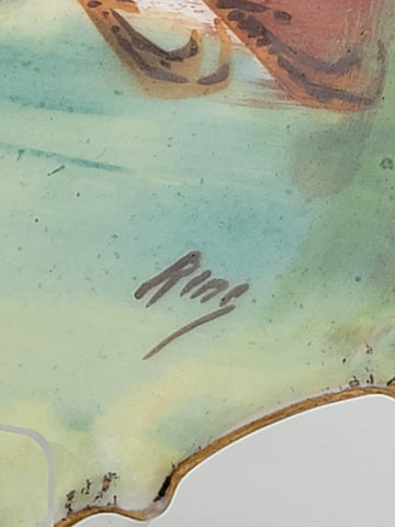 19th C LIMOGES FRANCE BIRD IN FLIGHT PLATE CHARGER HANDPAINTED ARTIST SIGNED