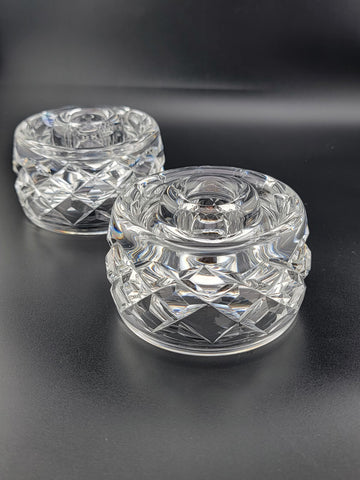 Vintage Pair Signed Waterford Irish Cut crystal candle holders. VG Condition.
