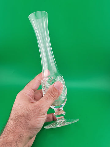Vintage Waterford Crystal Criss-Cross Cut Pedestal Bud Vase - 9 1/4 in. Signed