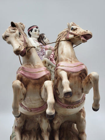 Rare HUGE Antique Ben Hur Porcelain Statue Italy Roman Chariot Racing Horses