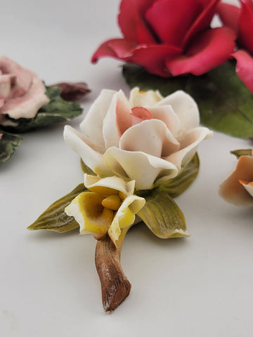 Vintage Various Capodimonte Porcelain Multico Rose Figurines - "Made in Italy".