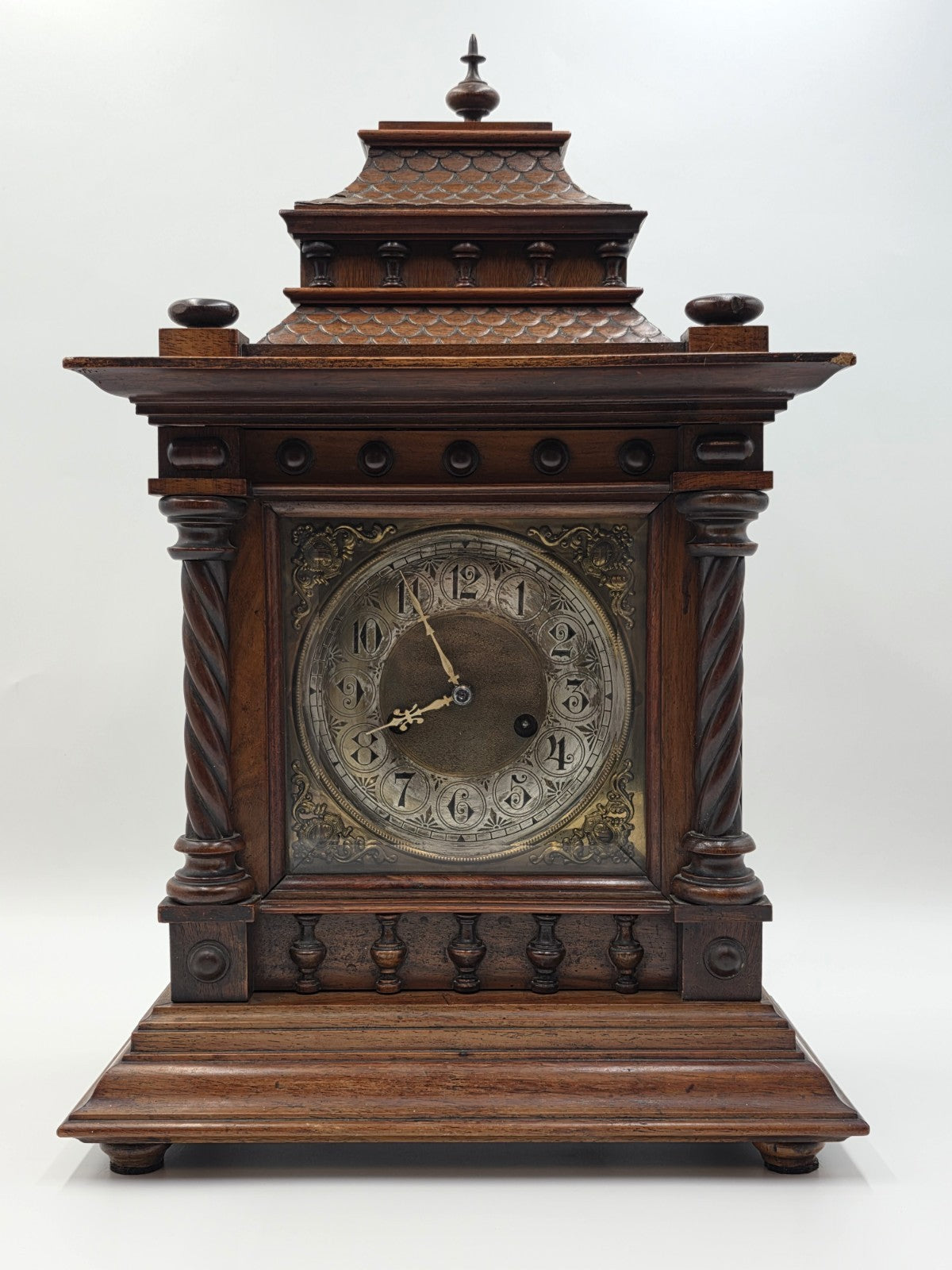 Rare Antique 1895 HAC 14 Day Strike Mantel Clock Carved Walnut Serviced Working