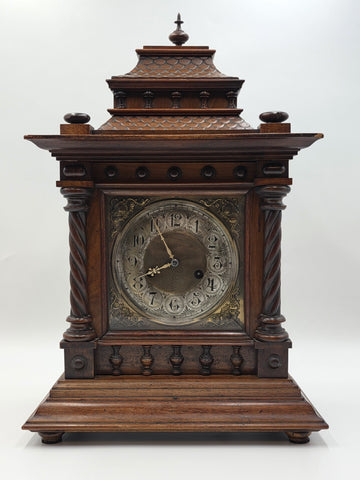 Rare Antique 1895 HAC 14 Day Strike Mantel Clock Carved Walnut Serviced Working