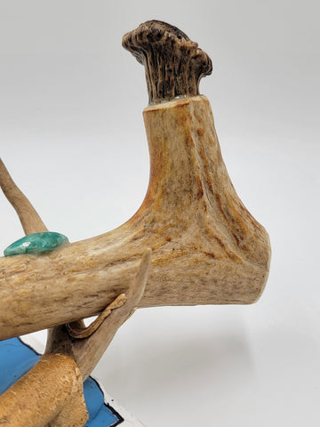 Rare Antique Native American Navajo Ceremonial Pipe W Real Turquoise On Stand.
