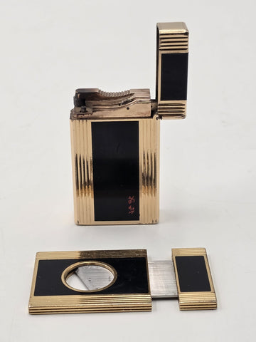 Rare Vintage ST Dupont Paris Gold Plate Black Lacquer Lighter & Cigar Cutter
