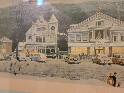 Rare Hand Signed Norman Rockwell "Stockbridge, Main Street At Christmas" 1967.