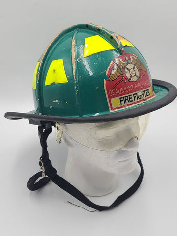 MSA Cairns 1010 2020 Green Firefighter Helmet Front Visor. Seen Fire Action.