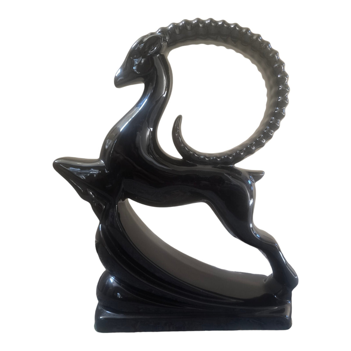Vintahe Royal Haeger Pottery 6044 Exyra Large Black Ram Gazelle. VG Cond.