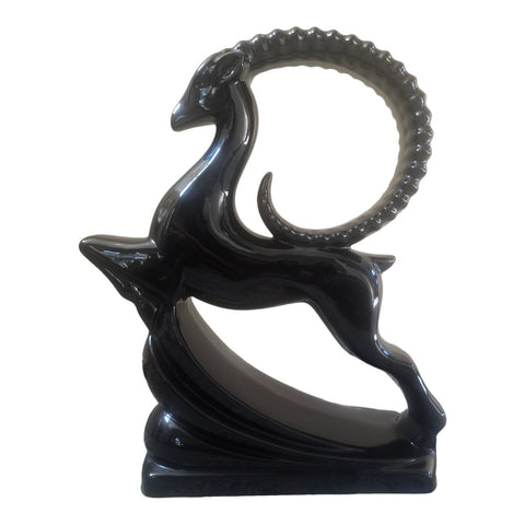 Vintahe Royal Haeger Pottery 6044 Exyra Large Black Ram Gazelle. VG Cond.