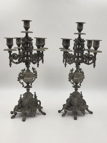 VINTAGE 5 ARM ITILIAN BAROQUE ROCOCO BRASS CANDELABRA HOLDER GRIFFIN LION EAGLE