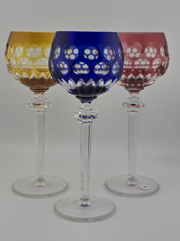 Rare Set Of 3 Vintage Barthmann Leaded Crystal Wine Cut-to-Clear Glasses.