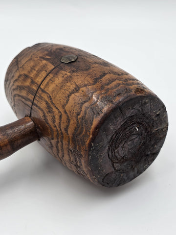 Antique 19th C Wooden Mallet Gavel Hammer Turned Handle & End 12" x 3"