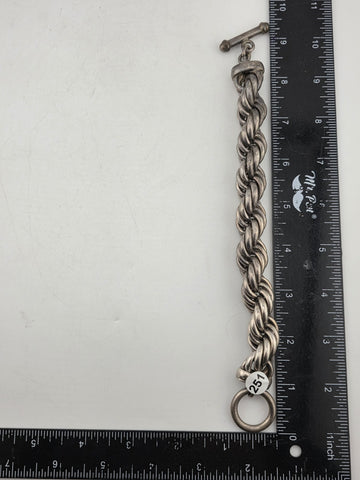 Antique Heavy 121g Sterling Silver 925 Chunky Rope Link Bracelet Toggle Clasp.