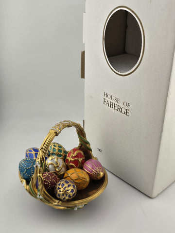 Vtg The Franklin Mint Spring Egg Basket 9 Embossed 24k House of Faberge W Box.