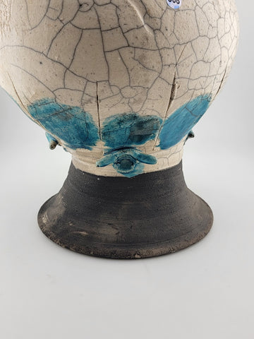 Rare Unique One Of A Kind Vintage Crackled Style Ceramic Vase W 2 Openings.