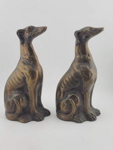Vintage Pair MAITLAND SMITH Sitting Whippet Greyhound Dog Bronze Metal Bookends.