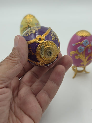 Set Of 4 Franklin Mint House of Faberge Jeweled Imperial Eggs Stands Boxed
