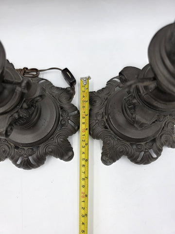 Rare Pair Antique Victorian Revival Boudoir Lamps Accurate Casting Co 12" Bronze