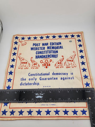 EXTREMELY RARE POST WAR ED. WEBSTER MEMORIAL CONSTITUTION HANKERCHIEF 1944 GOP
