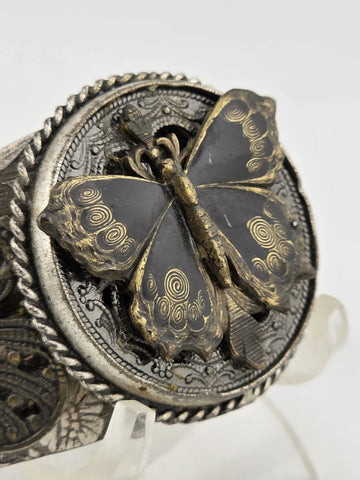 Vintage Gourgeous Ollipop Bronze and Black Tone Butterfly Cuff Bracelet USA