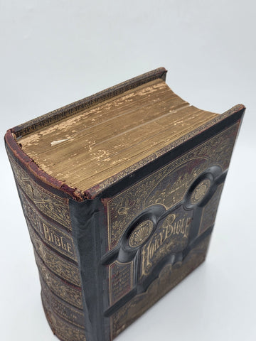 Antique 19th C Victorian Holy Bible 2000 Illustrations Embossed Leather Bible