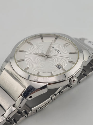 Bulova Mens Watch 96B015 Quartz Silver Dial Date Stainless Steel 38mm. New Batt.