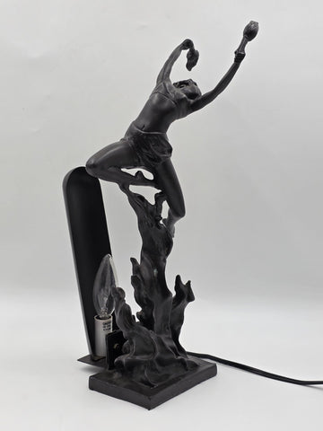 ANTIQUE ART DECO BRONZE STATUE SCULPTURE LADY FLAME LEAPER FERDINAND PRIESS LAMP