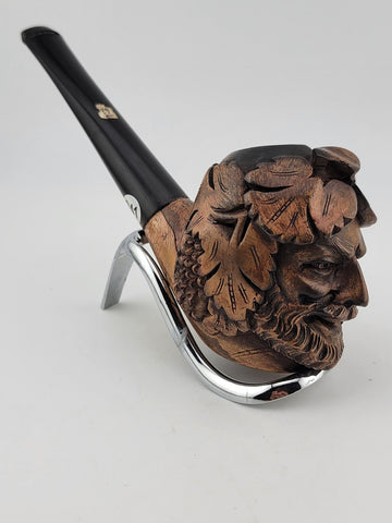 Vintage European Wood Block Pipe Hand Carved Bacco Baccus Greek Worrior Theme.