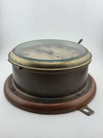 Antique Smiths Empire WWII Brass Marine Bulkhead Clock England Roman Dial. Works