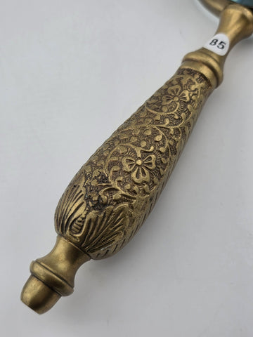 Vintage Mid Century Modern Brass Hand Held Magnify Glass W/ Ornate Handle.