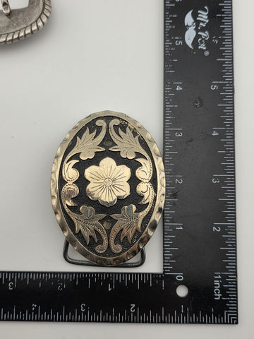 Vintage Western Belt Buckle Lot Abalone Mexico Stone Floral Cowboy 4 Pc Lot.