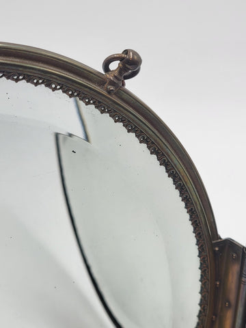 Rare 1800's Victorian Bronze Frame Dancing Couple Triple Hanging Shaving Vanity.