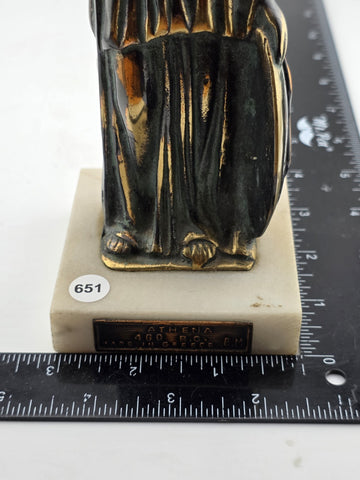 Vintage Greek Athena Statue Cast Bronze on Marble Base. Goddess of Wisdom & War