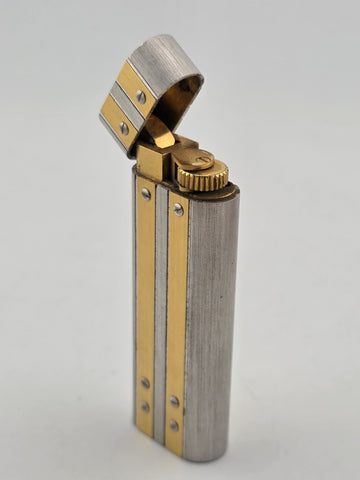 MUST DE CARTIER Santos Rivets Oval Two-Tone Silver/Gold LIGHTER W Box. Works.