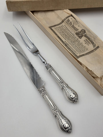 Antique 1920's WM Rogers Louis XV Sterling Handle Carving Set In Original Box.