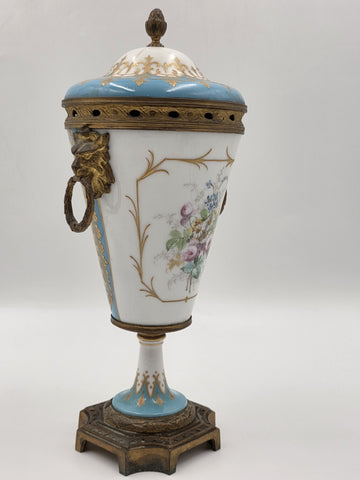 Antique 19th C Louis XV Style Sevres Porcelain Vase W Gold Gilt Ormolu Mounts.