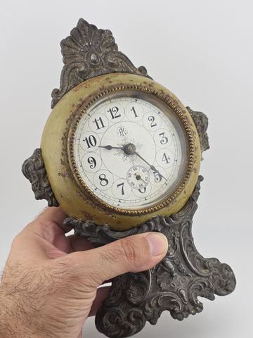 Antique F. Kroeber Metal Mantel Alarm  Clock c.1893 Ornate Victorian Windup Read