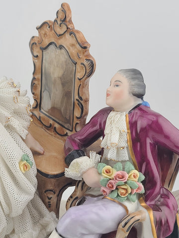Irish Dresden Aristocratic Couple Porcelain Lace Doll Figurine Made In Germany