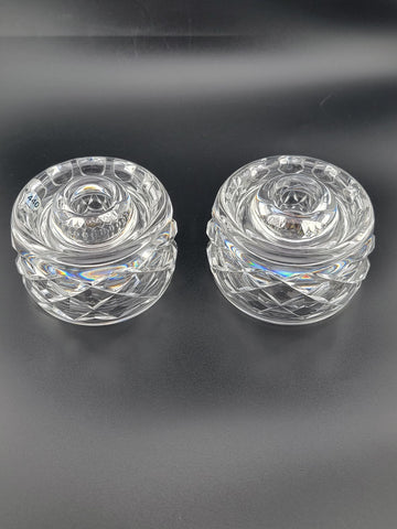 Vintage Pair Signed Waterford Irish Cut crystal candle holders. VG Condition.