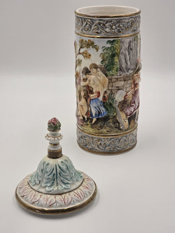 Vintage Capodimonte Cherub Angels Porcelain Hand Painted Pitcher Vase with Lid
