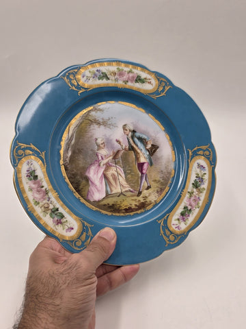 Stunning Rare 1844 Sevres Chateau des Tuilleries Plate Courting Couple Gold Tone