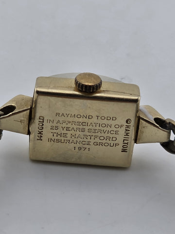 Vintage Hamilton 14K Solid Gold Ladies Watch 1971 Engraved Service Award. Read.