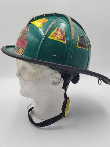 MSA Cairns 1010 2020 Green Firefighter Helmet Front Visor. Seen Fire Action.