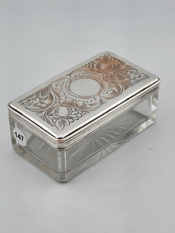 Antique C 1830's Victorian Silver Plate & Cut Glass Vanity Box / Soap Holder.