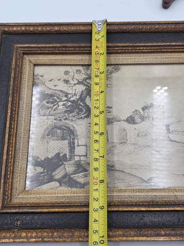 Rare Antique Framed Etching After Guercino "Ravine and Pool" Landscape Print