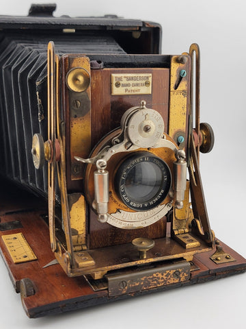 Antique F.H. Sanderson Wooden Hand Camera. Bausch & Lomb Black Bellows. Untested