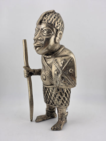 Rare Set Of 3 Monumental 19th C African Benin Oba Warrior Bronze Sculptures