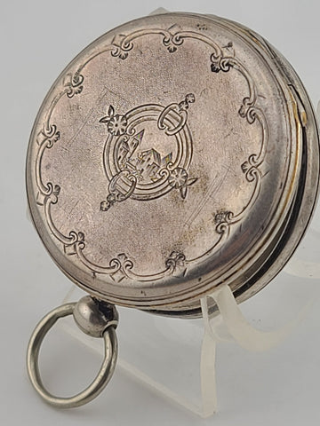 Antique C1890's Swiss Key Wind Pocket Watch Roman Dial Silver Case. Works. Read.