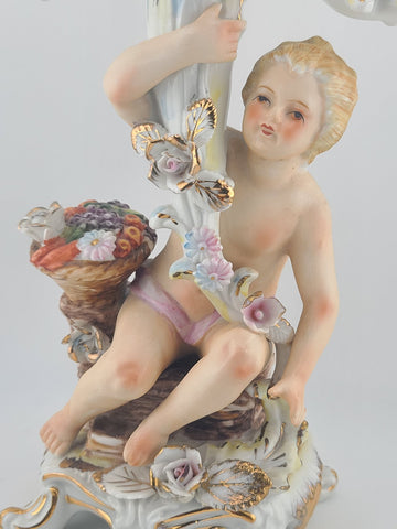 Early 20th C Italian OM Porcelain Cherub Figural 3-Light Candelabra Rococo Style